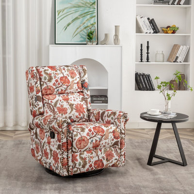 Quantico 92 cm Wide Linen Swivel Wing Chair Recliner