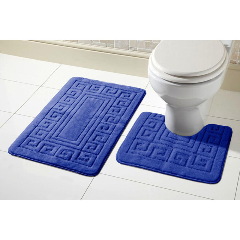 Aubrielle Non-Slip Bath Rug and Contour Mat, Dark blue
