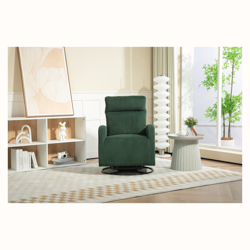 Chaise berçante pivotante rembourrée et pivotante, Velours côtelé vert foncé
