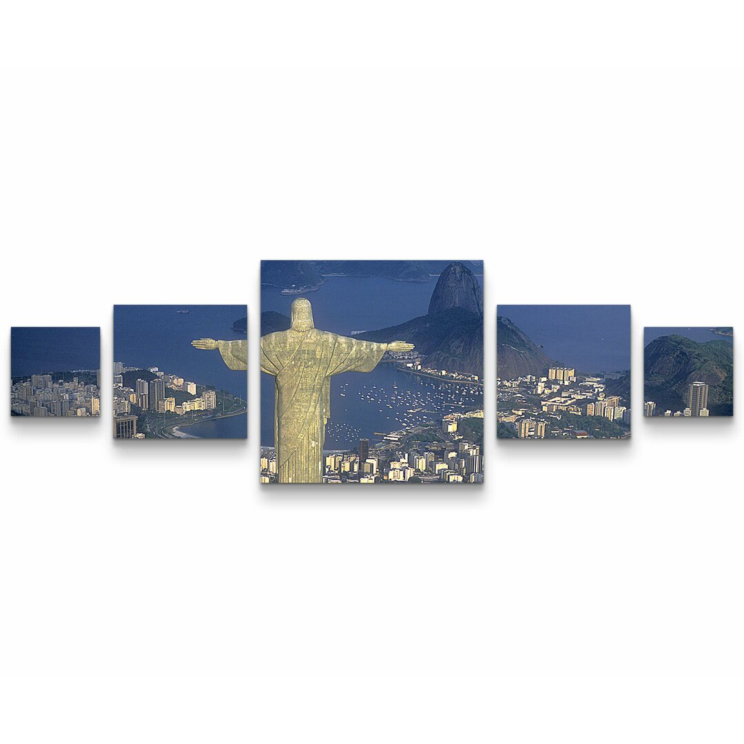 5-tlg. Leinwandbilder-Set Christus Statue in Rio de Janeiro