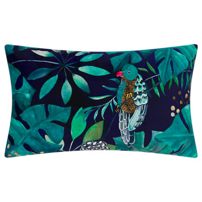 Velvet Decorative Pillow Cover with Peacock Bird Design