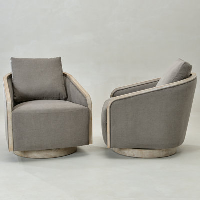 30" Wide Polyester Upholstered Swivel Barrel Chair With Wood Base Set of 2