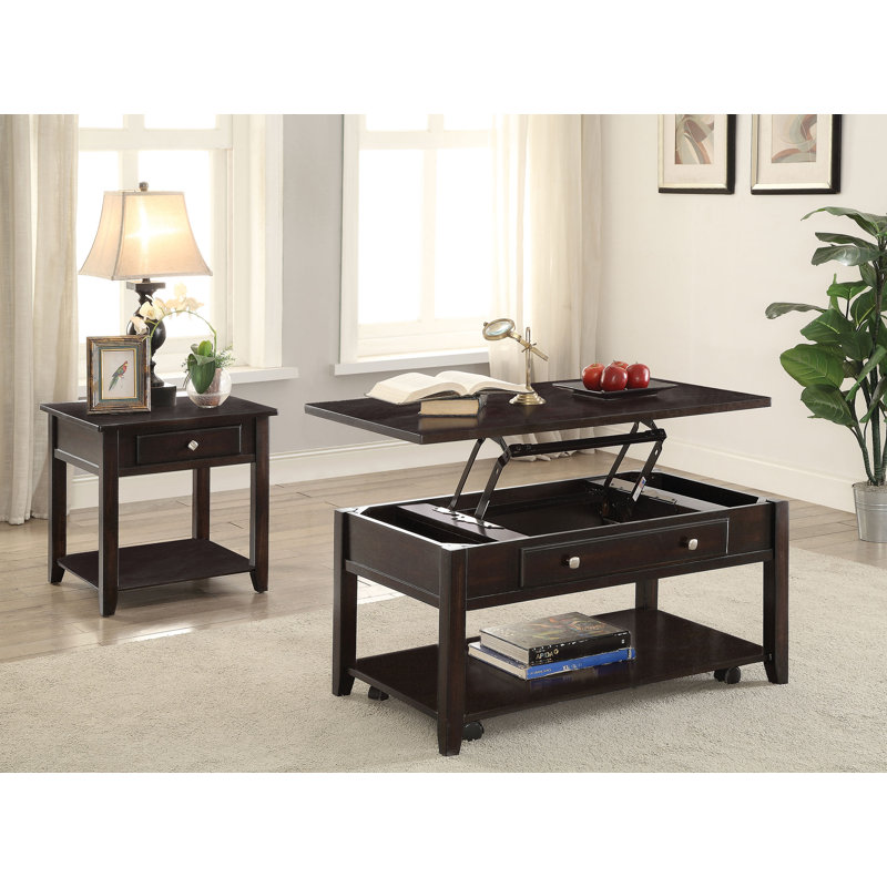 Walnut Square Wood End Table with Storage