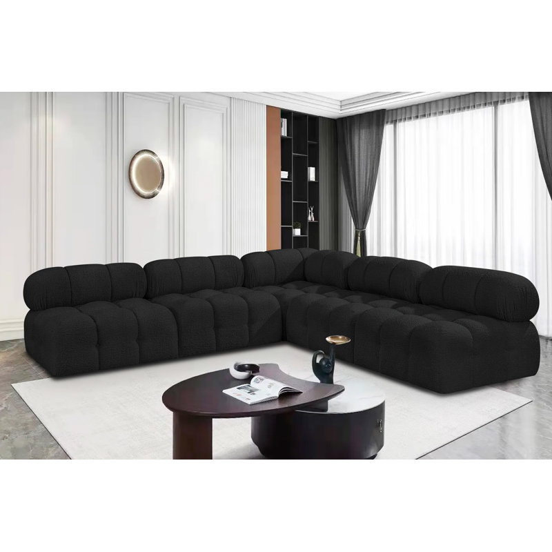 Ames Upholstered Sofa, Black Boucle Fabric, 4 Armless, 1 Corner