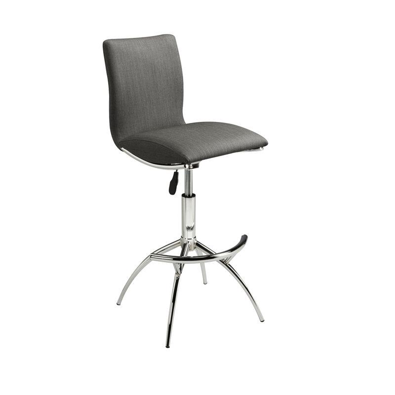 2 tabourets de bar pivotants modernes de couleur grise avec hauteur réglable et structure en métal