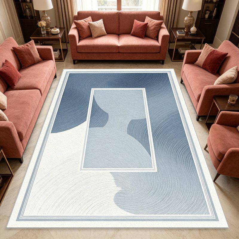 Blue Swirl Border carpet-easy to clean, machine-washable, soft and comfortable; suitable for door mats, kitchens, living rooms, bedrooms, corridors, and laundry areas. Easy to clean, durable carpet for home decoration.
