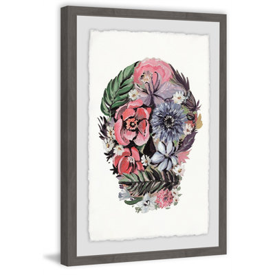 Flowers and Ferns Skull 1 Piece Single Picture Frame Painting