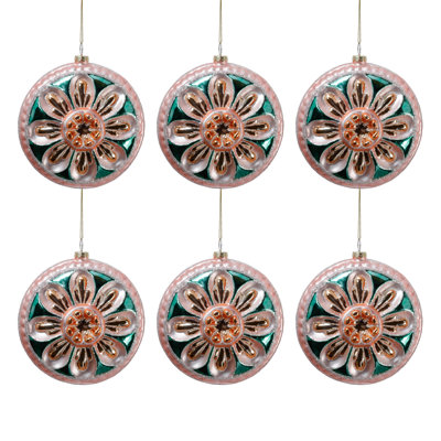 Médaillons de Noël vintage en verre à motifs floraux, ensemble de 6