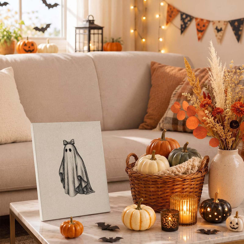 Bow Ghost Halloween Canvas Wall Art 30x40cm