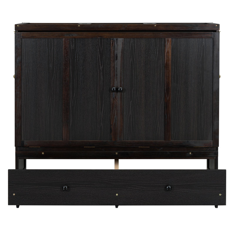 Lit escamotable avec port USB et grand tiroir, Lit double, Espresso