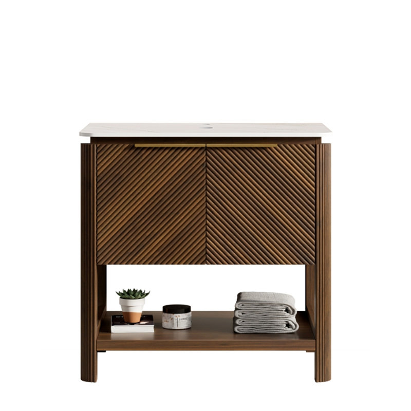 Armoire sur pied INDIGO 30 po sans lavabo, avec portes doubles, couleur grain de bois noyer