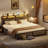 Bed Frame With 4 Drawers, Metal Frame With LED Light And Outlet, Storage Headboard-1584091525-1584027356