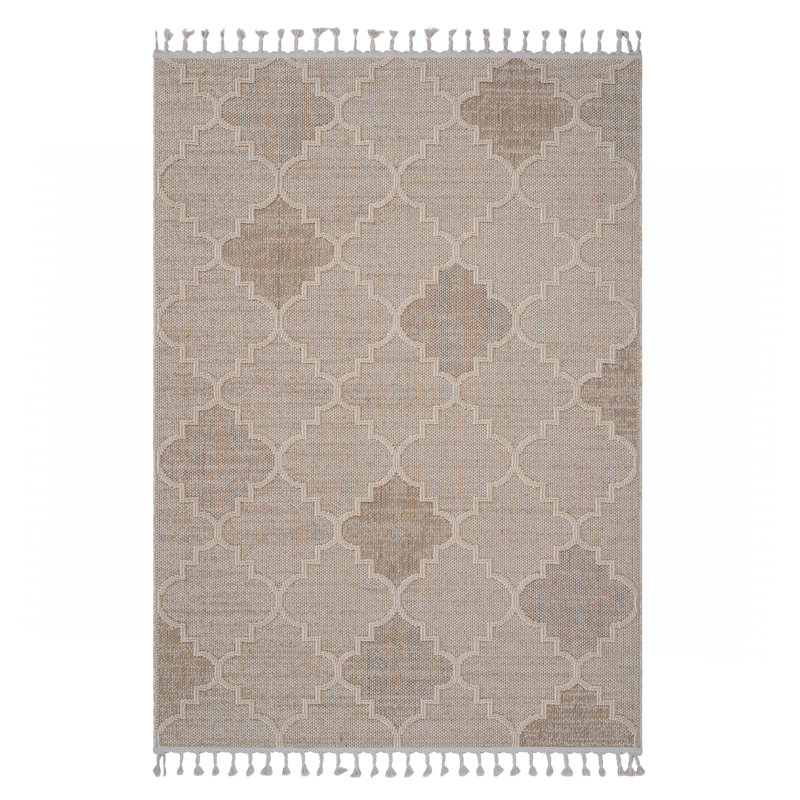 Tapis de couloir crème / treillis intérieur / extérieur, Rectangle 7 pi 9 po x 10 pi