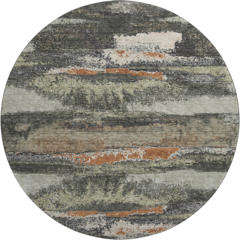 Premium Machine Washable Prisco Charcoal Rug, Round 8'