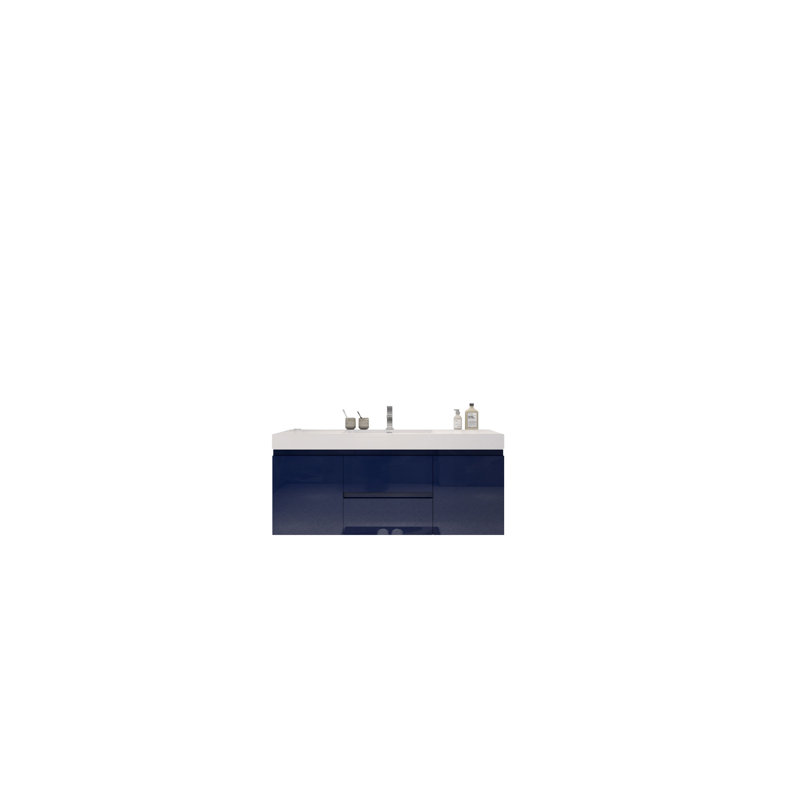Ensemble de meuble-lavabo mural simple 59 po Mitul, Bleu nuit