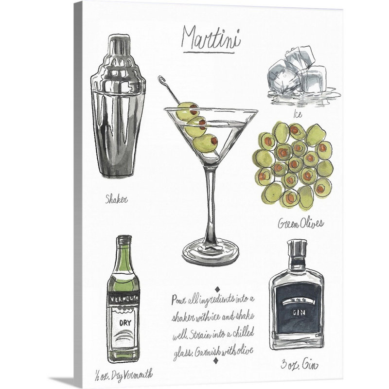 «Classic Cocktail - Martini» par Naomi McCavitt, impression sur toile, Toile tendue, H 48 po x l 36 po x P 1,25 po
