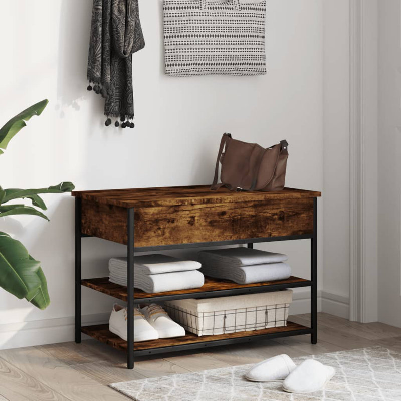 4 Pair Shoe Storage Bench, Smoked Oak
