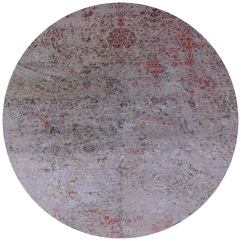 Tapis abstrait gris / rouge HuneyCutt, Rond 8 pi