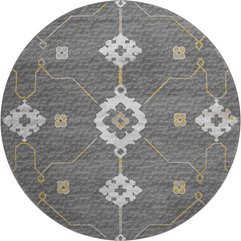 Premium Machine Washable Taquoia AMF122 Gray Rug, Round 8'