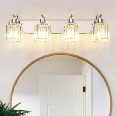 Modern Chrome Led Crystal Bathroom Vanity Lights Over Mirror - 3/4/5/6-Light Wall Fixtures