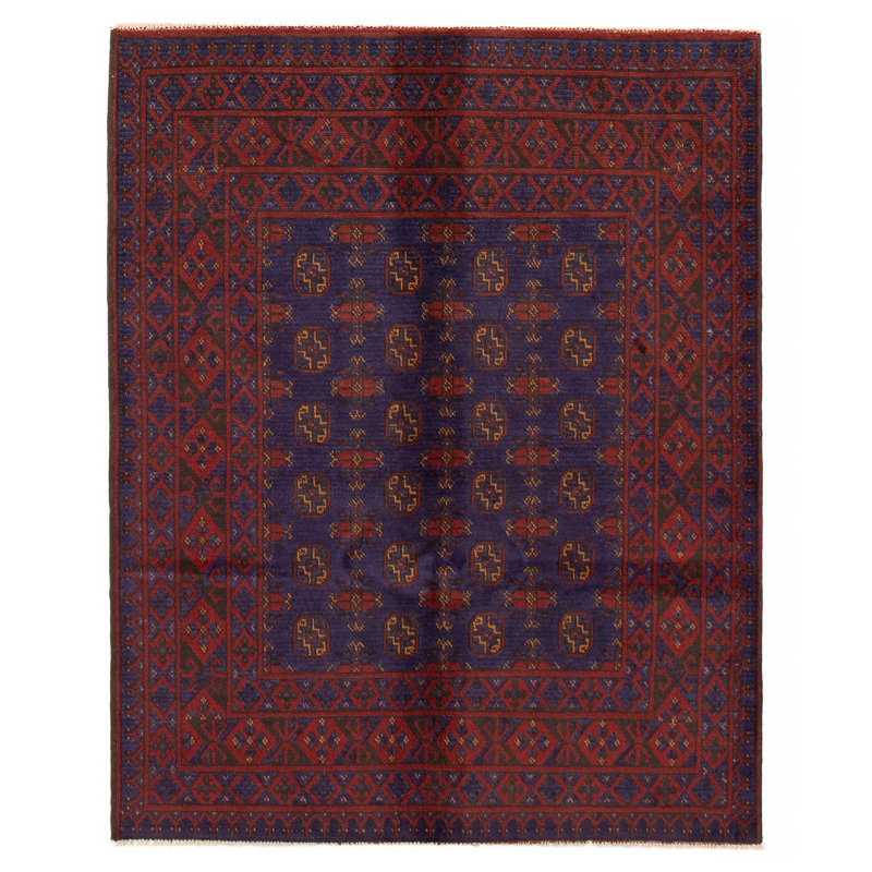 Tapis unique en laine noué à la main 5 pi 0 po x 6 pi 1 po indigo Kargahi