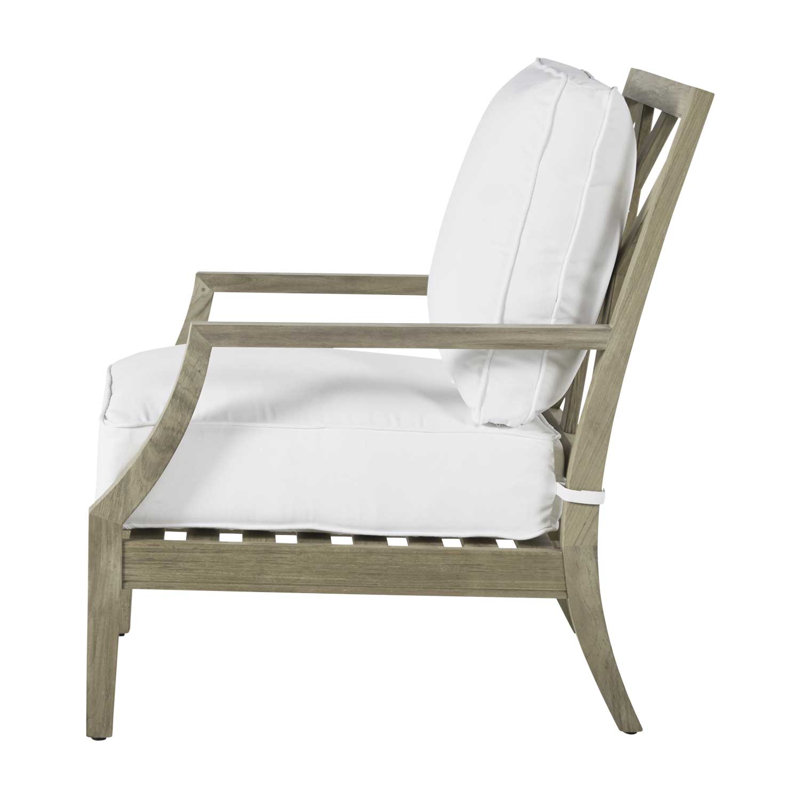 Haley Teak Patio Chair with Cushions, Oyster Teak, Natural White, No welt + Standard fill