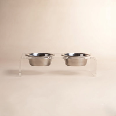 Small Clear Elevated Feeder with Gold Bowls