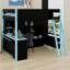 Lit mezzanine en bois avec bureau, grand espace de rangement et lumière-826731097