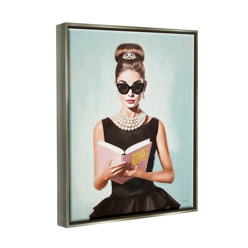 Fille en robe lisant sur toile, Cadre flottant gris lustré, H 31 po x l 25 po x P 1,7 po