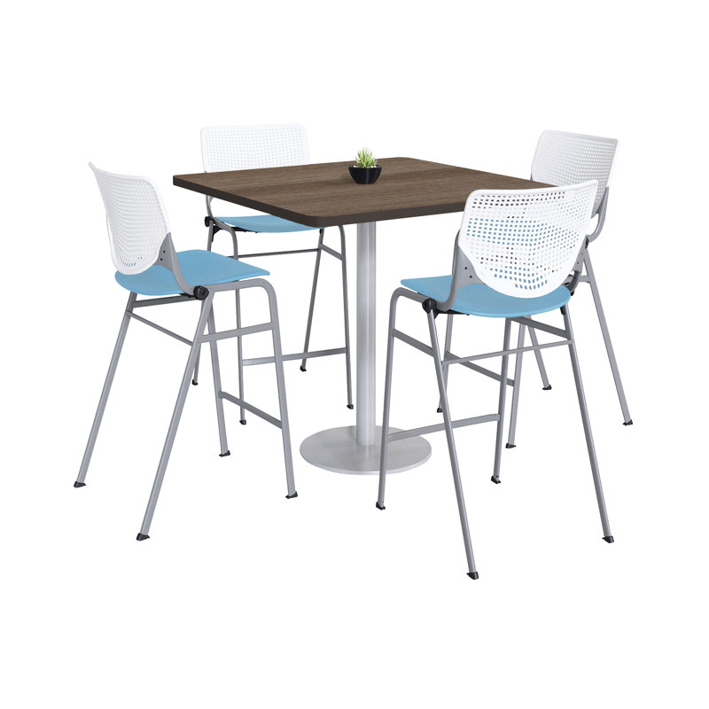 Ensemble de table de salle à manger et chaise Kool L 42 po, H 41 po x L 42 po x l 42 po, Blanc / bleu ciel, Teck