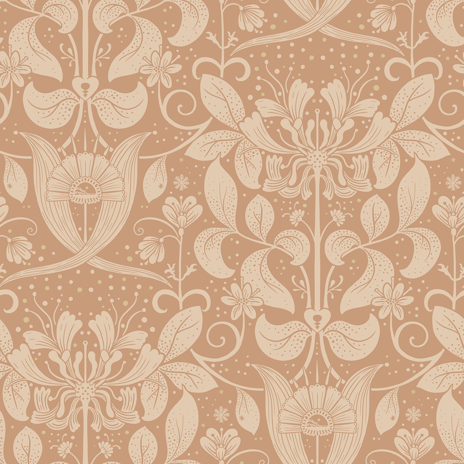 Leavy Floral Wallpaper, Coral