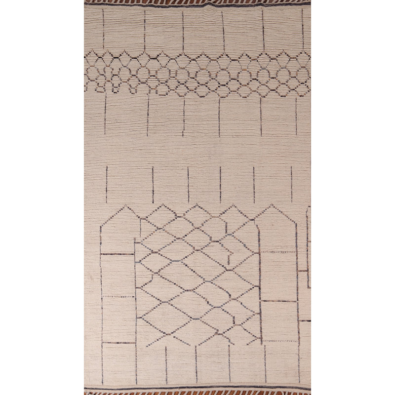 Tapis oriental ivoire en laine treillis 6 x 10
