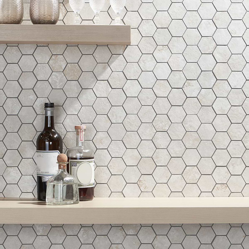 Portrait 2" Hexagon Matte Porcelain Mosaic Tile, Ivory