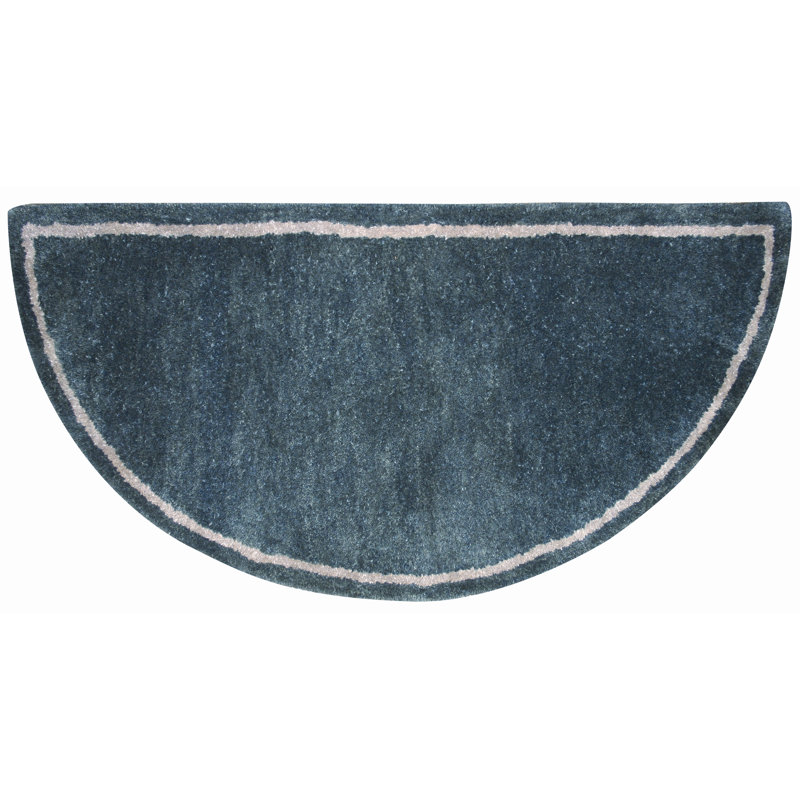 Tapis vert forêt en laine touffeté à la main, Demi-cercle 1 pi 10 po x 3 pi 8 po