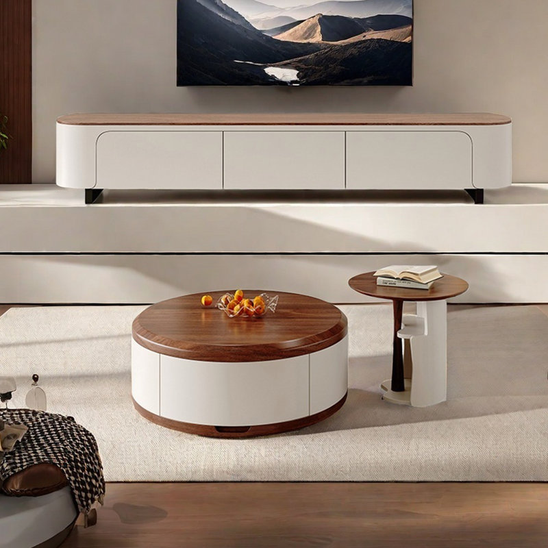 Round coffee table TV cabinet combination