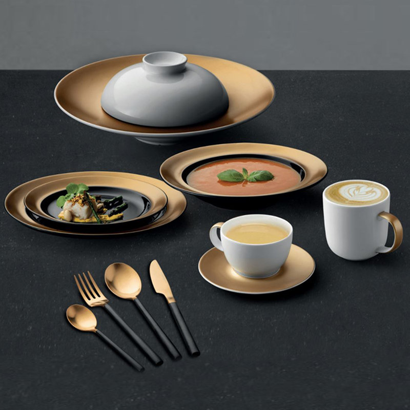 Piece Porcelain China Dinnerware Set - Service for 4, White/Gold