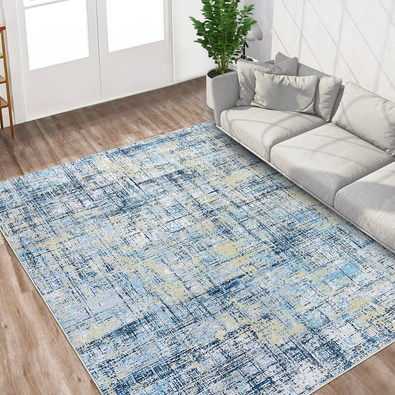 Abstract Machine Washable Area Rug Low Pile Non Slip Modern Rug Foldable Stain Resistant Carpet for Living Room Bedroom Indoor Ultra Thin Mat