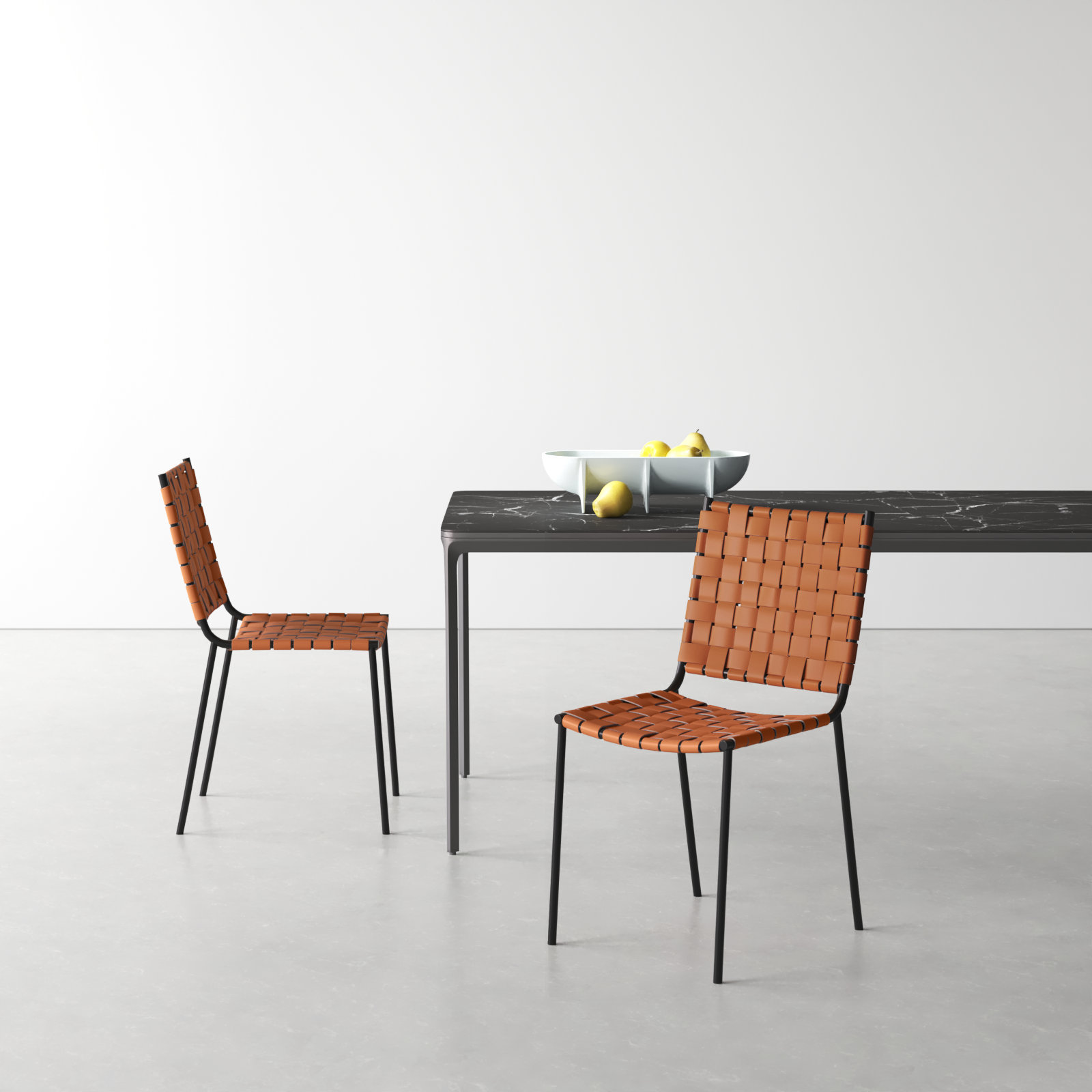 Ryland Dining Armchair, Cognac Genuine Leather, Black