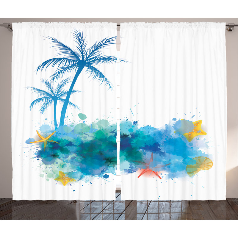 Summer View Graphic Print Semi-Sheer Rod Pocket Curtain Panels, 54" x 108"