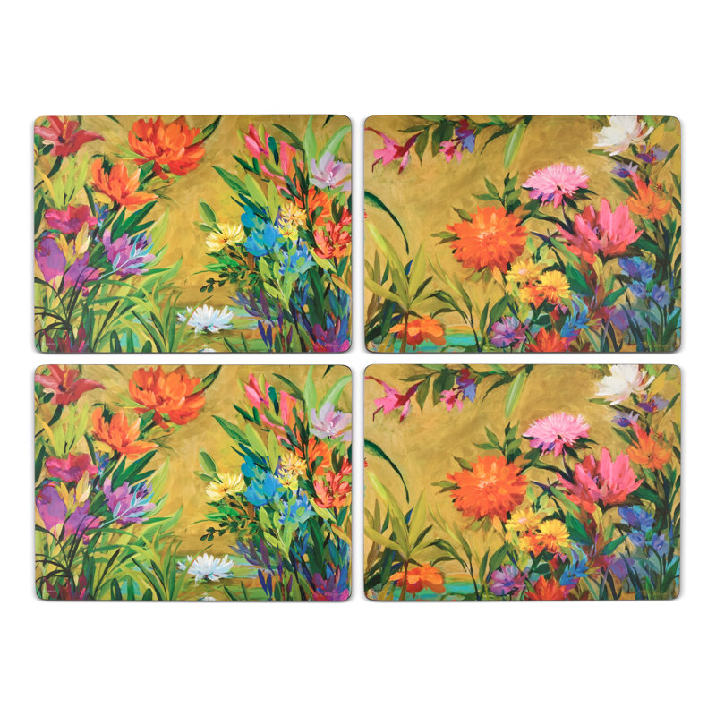 Vibrant Floral Hardboard Placemats Set of Four