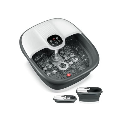 Folding Foot Spa with Remote Control, Adjustable Temperature Bubble Massager with Rollers and Herb Diffuser, White and Gray