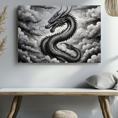 Toile, "Un dragon majestueux et détaillé" Emerges from Swirling Dark Clouds, art mural