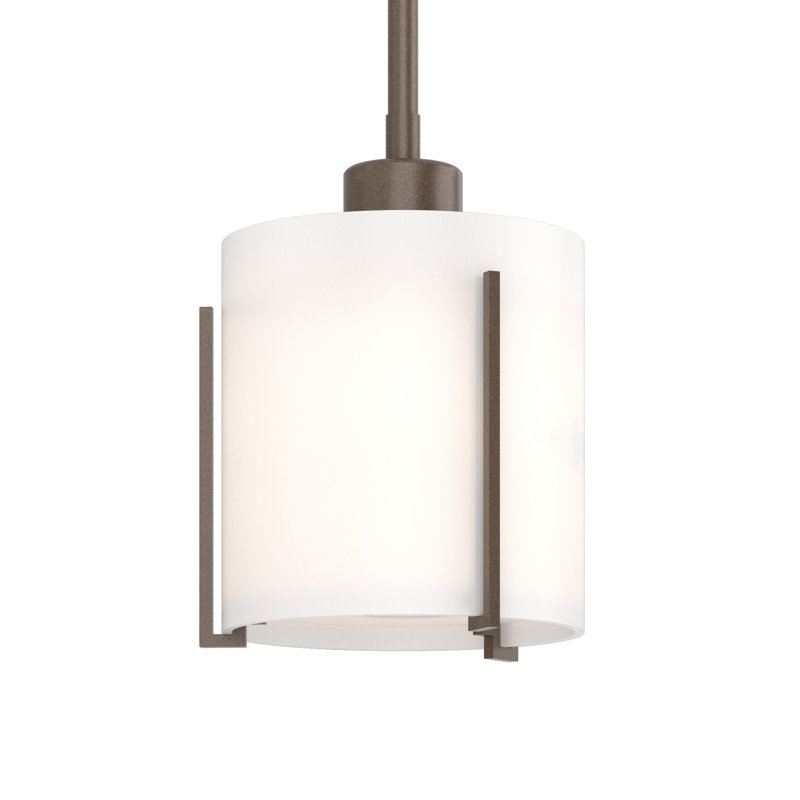 Luminaire suspendu cylindrique à 1 lumière avec abat-jour opale Exos, Petit, Bronze