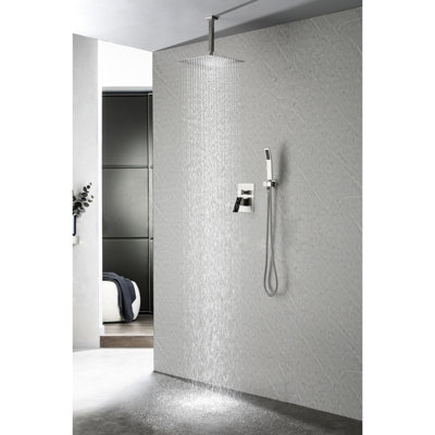 Water Saving High Shower Head - Stainless Steel, Brushed Nickel, Rainfall, Self-Cleaning, Works With Standard Arms Rainfall Of Steel Saving, Matches Any Arm