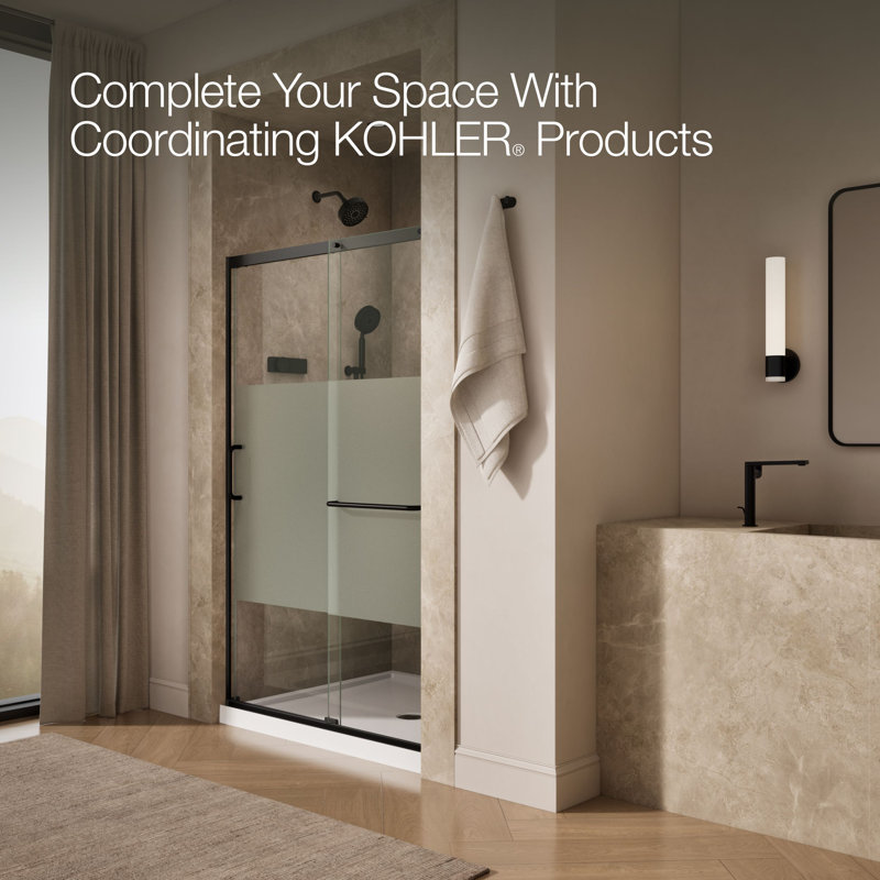 Elate Tall Sliding Shower Door, 75-1/2-In H X 50-1/4 - 53-5/8-In W, With Heavy 5/16-In Thick Crystal Clear Glass With Privacy Band