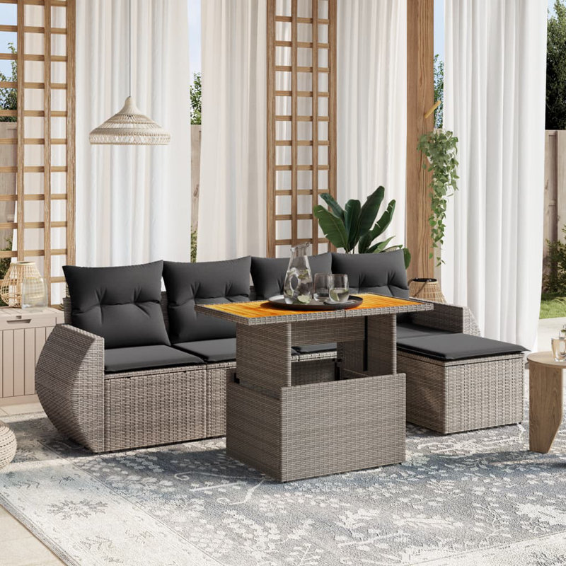 Ensemble de canapé de jardin en rotin PE gris Vidaxl, acier thermolaqué grand