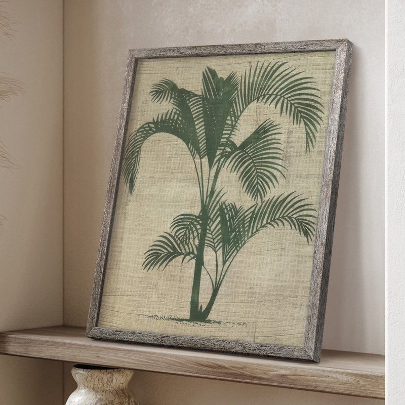 Impression encadrée de toile de jute palmier II - bois massif, H 11 po x l 9 po