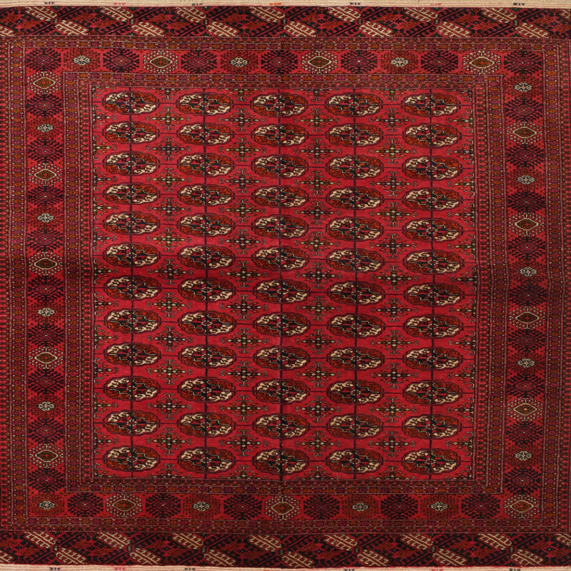 Tapis traditionnel rouge / beige, Carré 5 pi