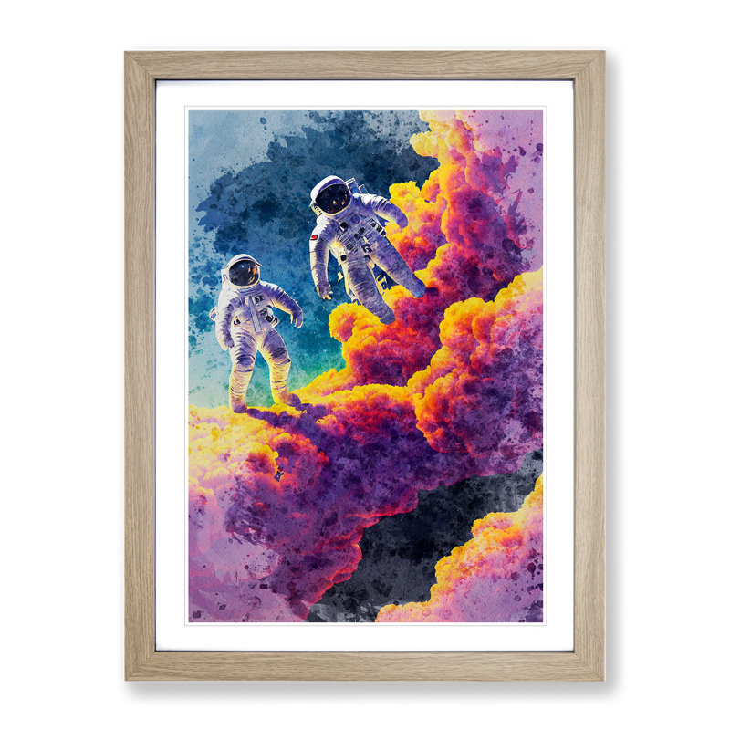 Astronaut in Watercolour No.5 1 Piece Single Picture Frame Painting, 64cm H x 46cm W x 2cm D, Oak Framed