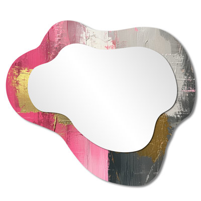 Cherry Blossom Pure Form - Midcentury Asymmetrical Wall Mirror, Modern Vanity Mirror, Printed on Metal